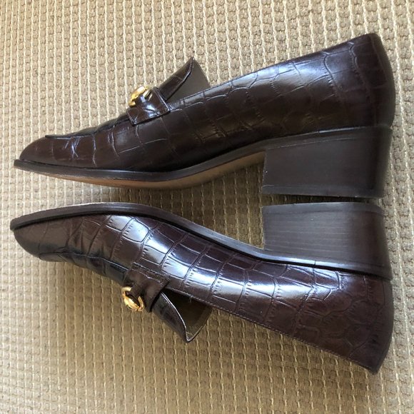 Fratelli Cavallini Women's Brown Croc Leather Print Loafers . - Picture 8 of 14